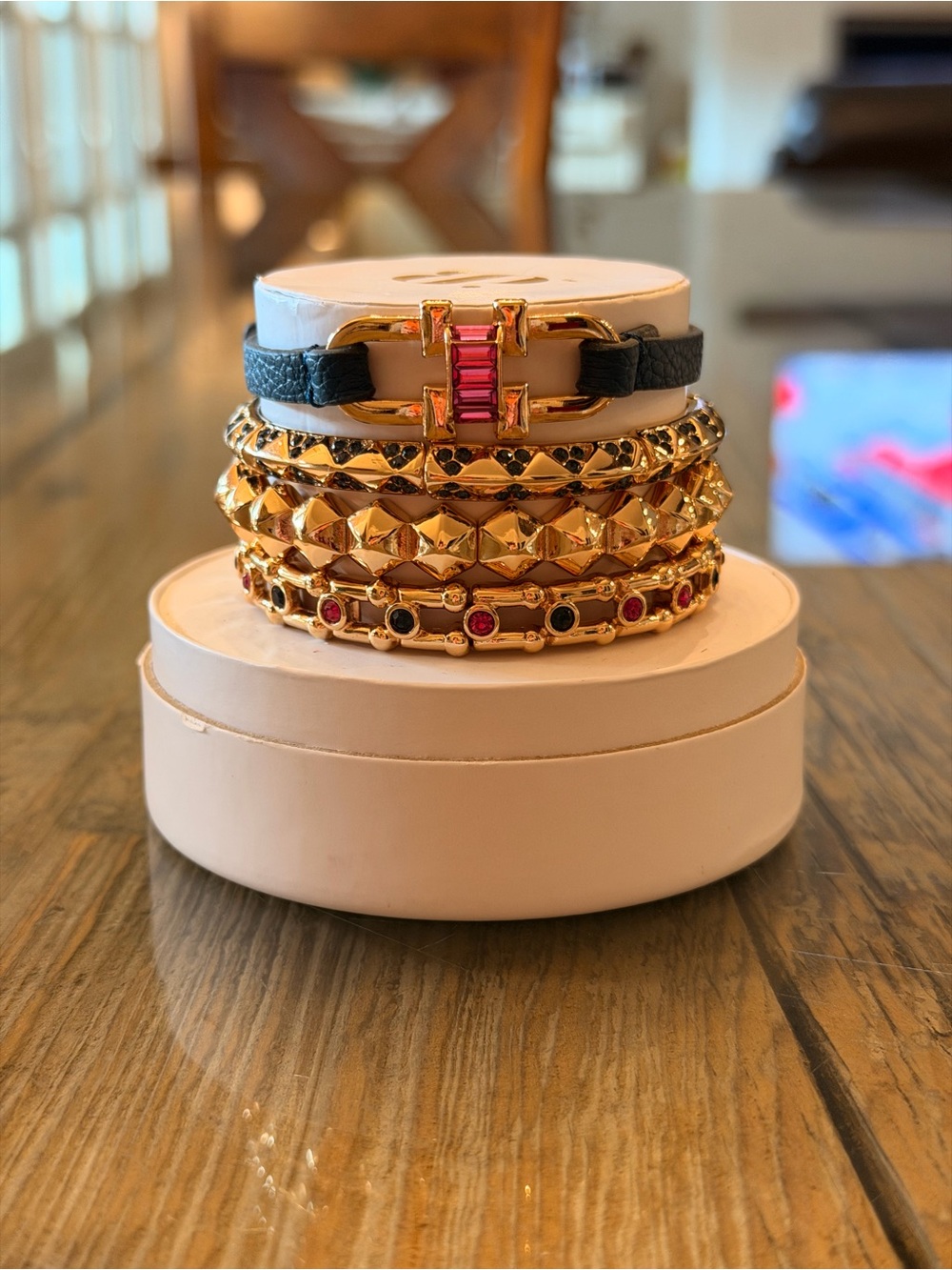 Bomb Party Bracelets! Personally Curated Gold Set with Pink and Navy Stones